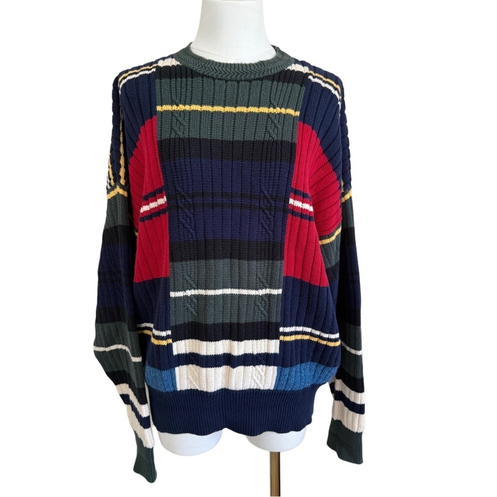 Vintage 90s Nautica Knit Geometric Pullover Colorful 100% Cotton Sweater